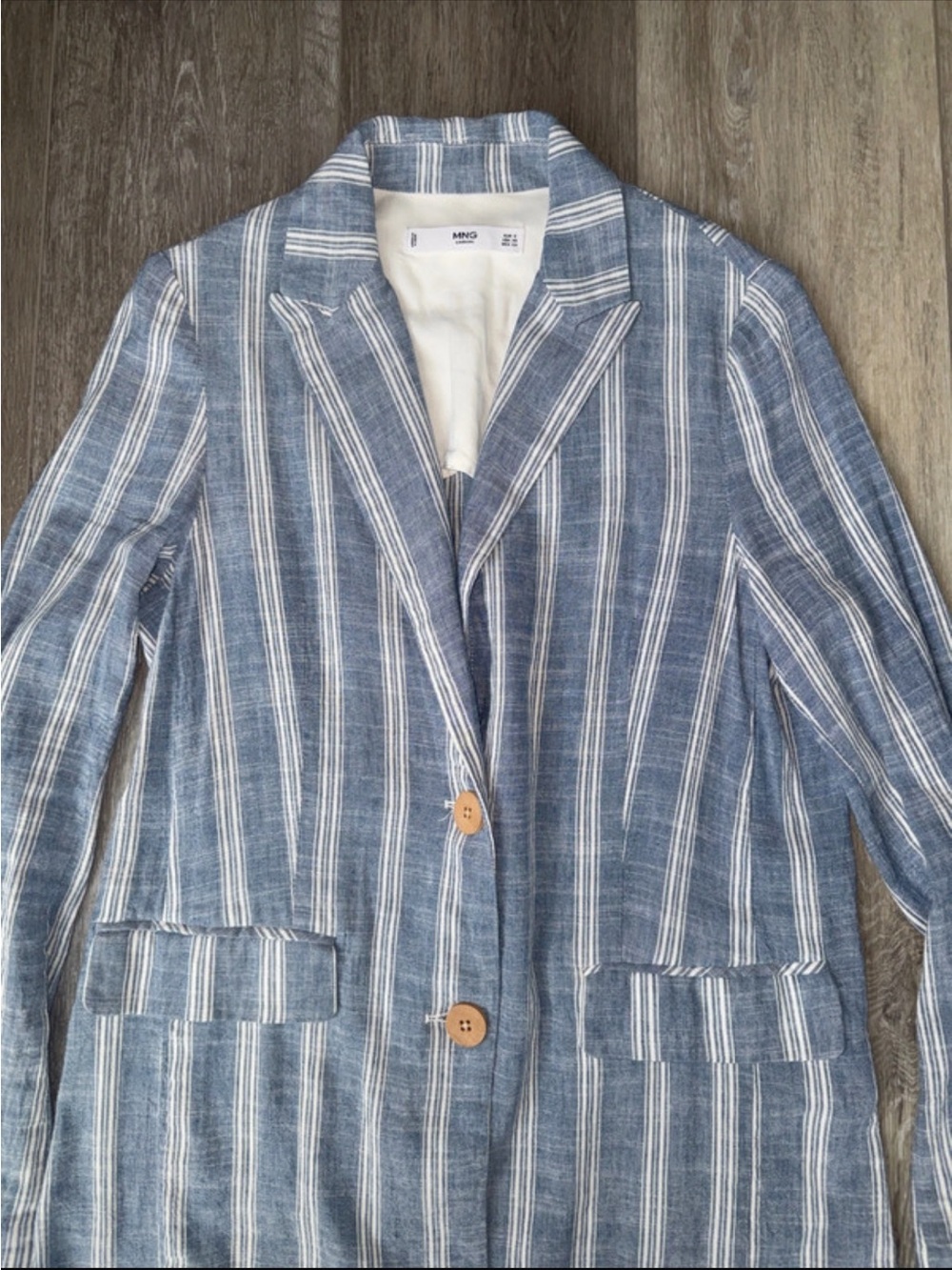 MNG Blue & White Striped Linen-Blend Blazer